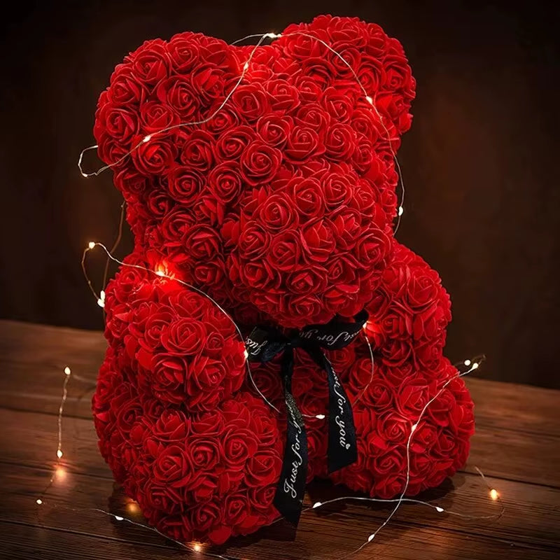 Valentine Gifts Decoration Rose Bear Artificial Flower with Box Lights Teddy Bear for Women Girlfriend Birthday Gift Love Flower